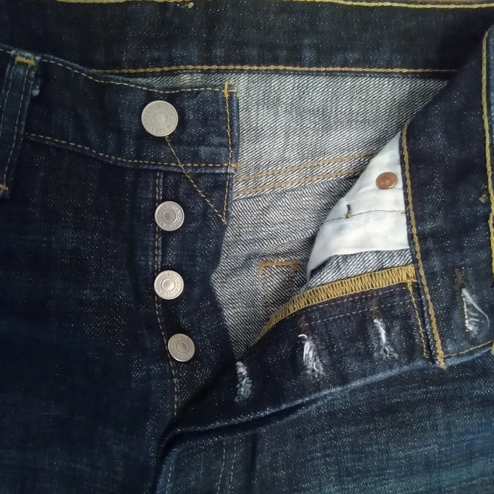 Levis 501 Dark Blue Jeans Straight Leg Levi's Men's Button Fly. - Picture 4 of 5